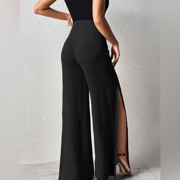 Black Split Thigh Wide Leg Pants - Picture 2 of 5